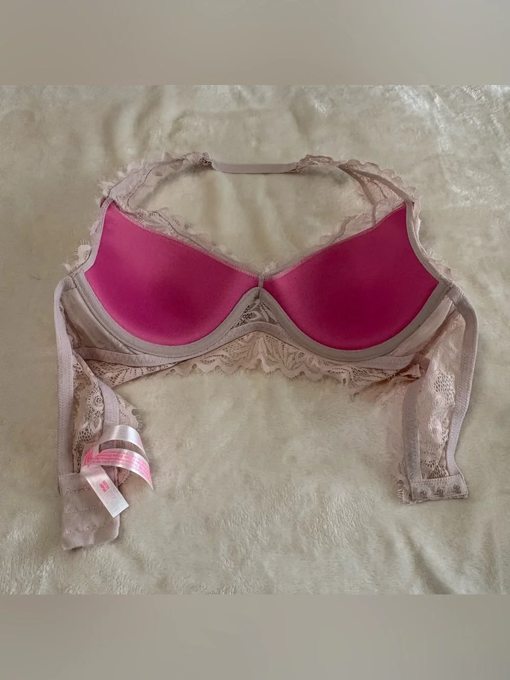 PINK by Victoria's Sectret Blush Pink Lace Bralette Lightly Lined Bra Size M